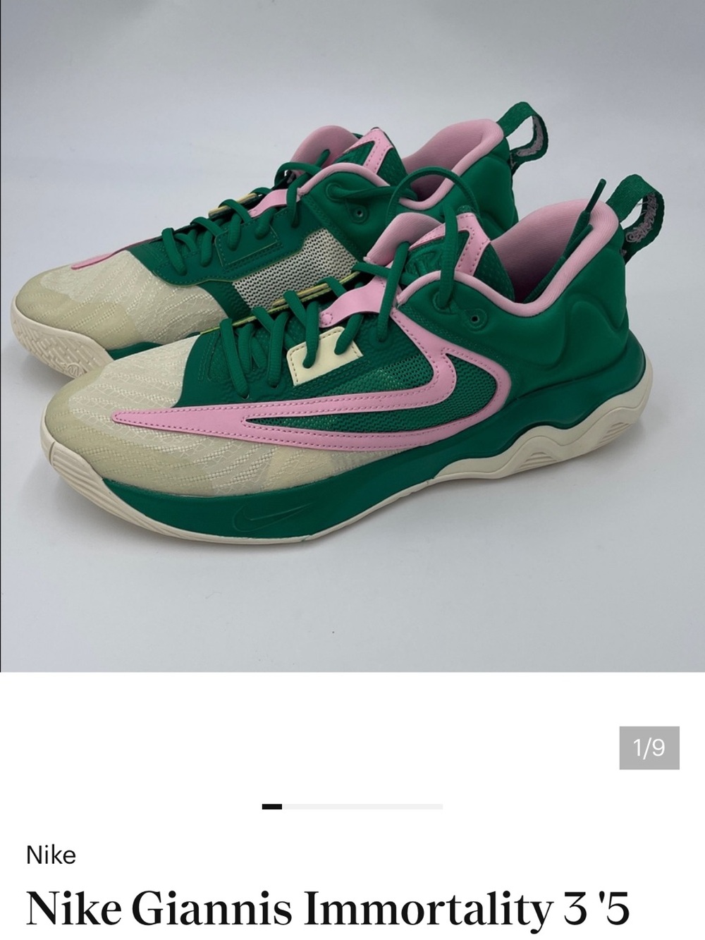 Nike mens Giannis Immortality 3 - Green/Pink/Cream Sneakers